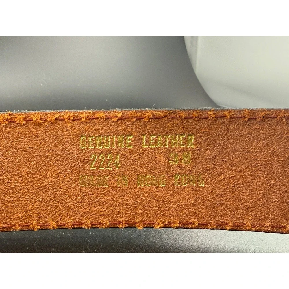 Vintage Mens Brown Tooled Leather Western Belt Floral Whipstitch Size 38 2224